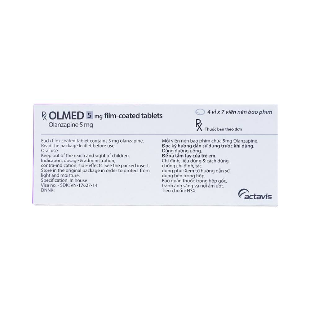 Viên nén Olmed 5mg Actavis điều trị bệnh tâm thần phân liệt (4 vỉ x 7 viên)