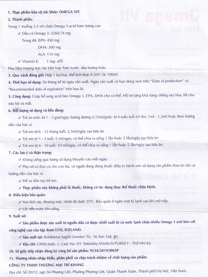 Siro bổ não Omega Vit Botafarma (100ml)