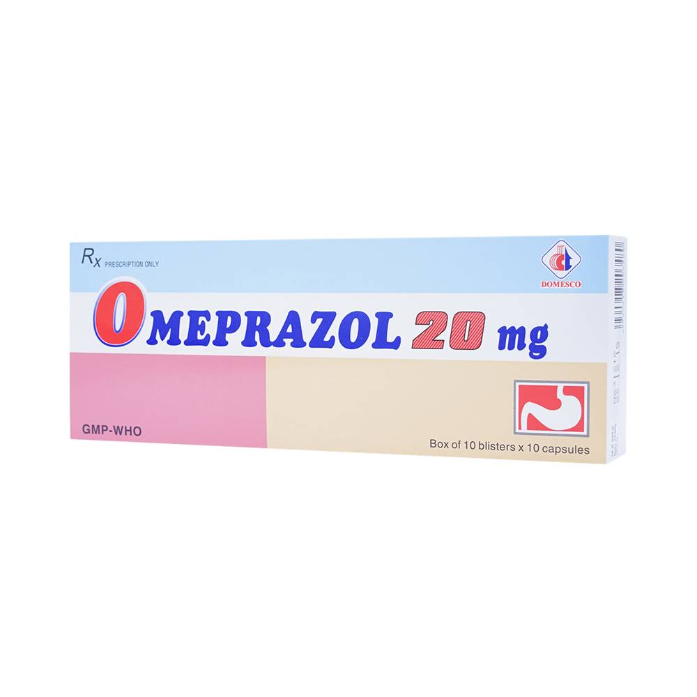 Viên nang cứng Omeprazol 20mg Domesco điều trị trào ngược dạ dày - thực quản (10 vỉ x 10 viên)
