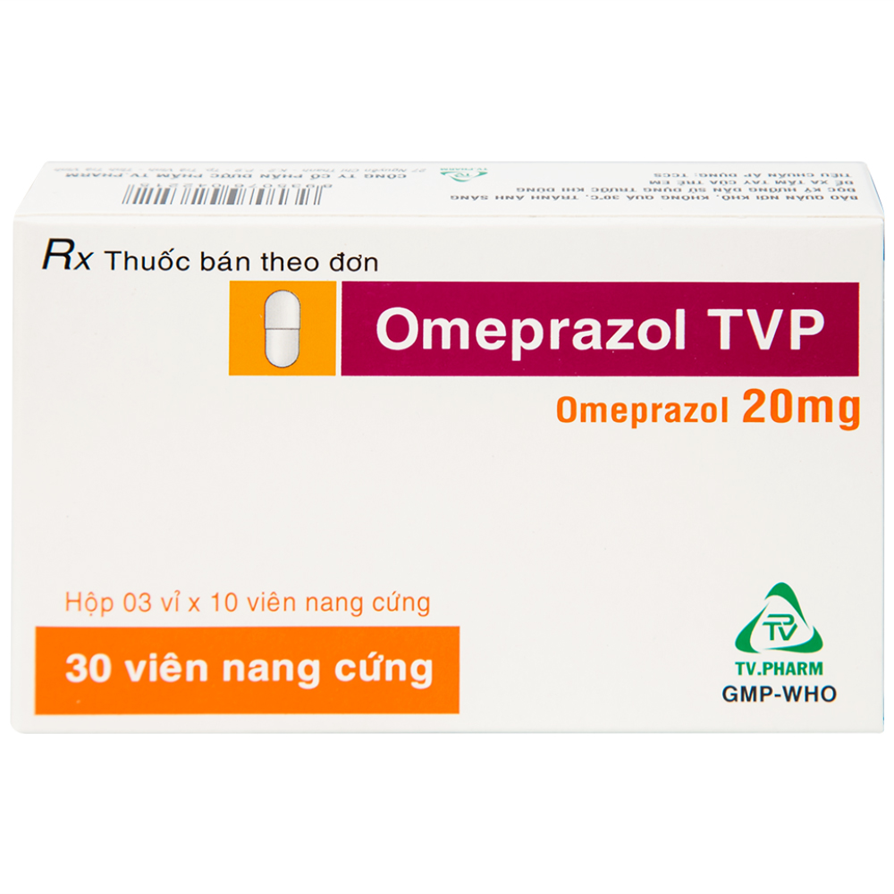 Viên nang cứng Omeprazol TVP 20mg điều trị loét tá tràng, viêm loét dạ dày (3 vỉ x 10 viên) 