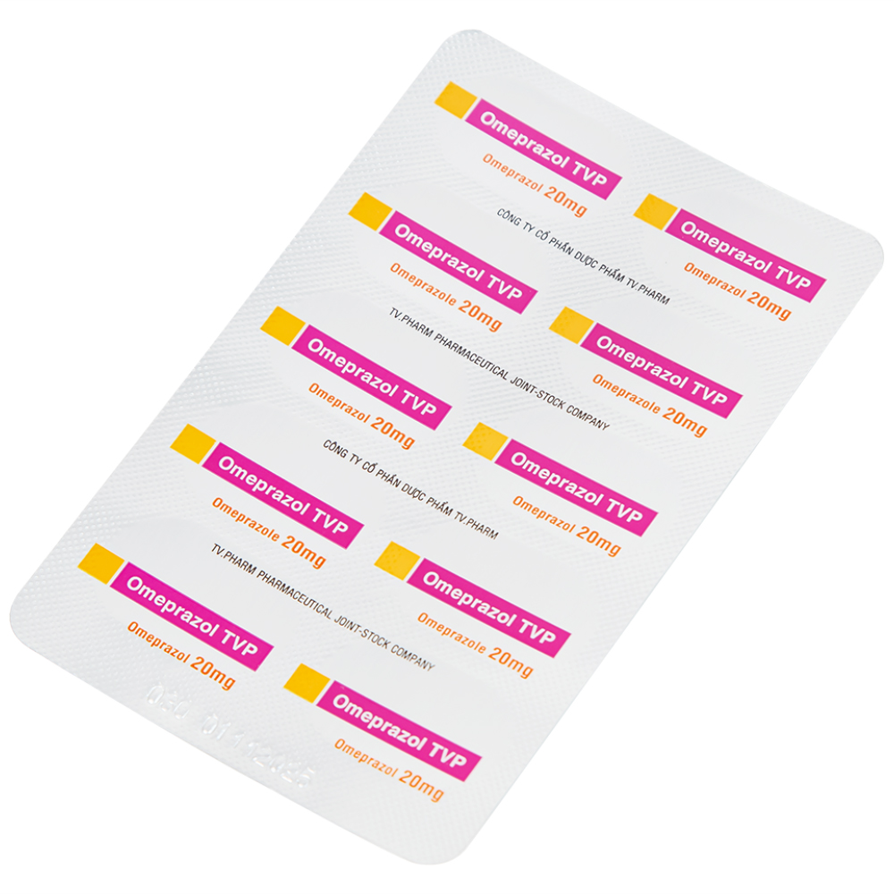 Viên nang cứng Omeprazol TVP 20mg điều trị loét tá tràng, viêm loét dạ dày (3 vỉ x 10 viên) 