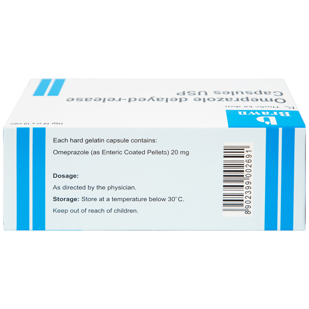 Thuốc Omeprazole 20mg Delayed Release Brawn điều trị loét dạ dày tá tràng (10 vỉ x 10 viên)