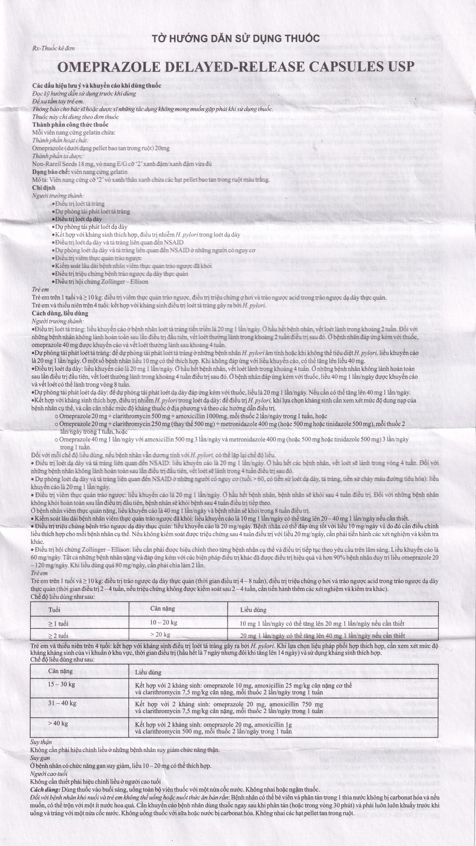 Thuốc Omeprazole 20mg Delayed Release Brawn điều trị loét dạ dày tá tràng (10 vỉ x 10 viên)