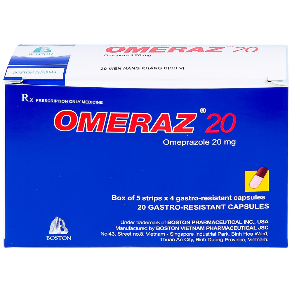 Viên nang Omeraz 20 Boston điều trị và dự phòng tái phát loét dạ dày, tá tràng (5 vỉ x 4 viên) 