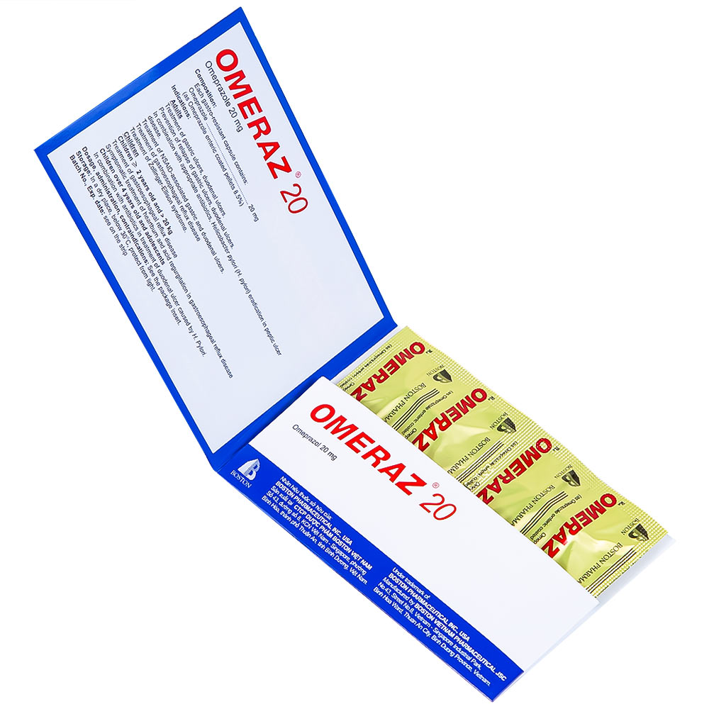 Viên nang Omeraz 20 Boston điều trị và dự phòng tái phát loét dạ dày, tá tràng (5 vỉ x 4 viên) 