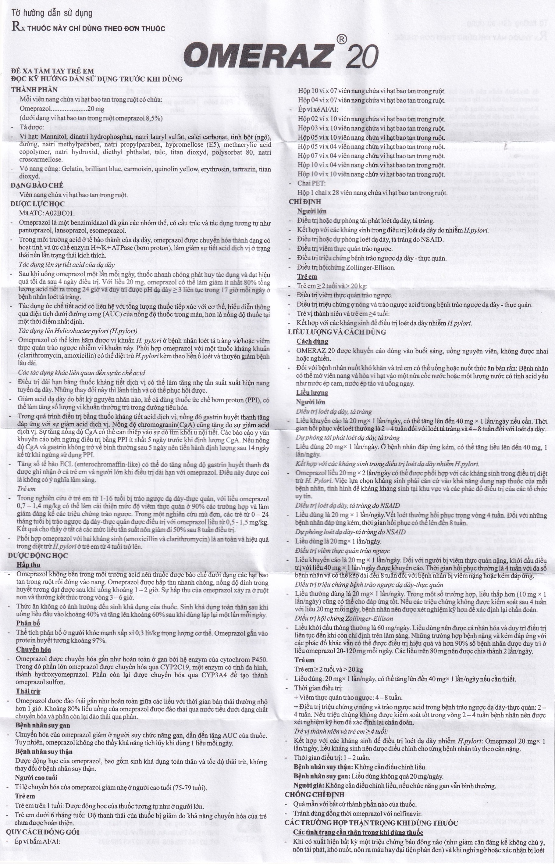 Viên nang Omeraz 20 Boston điều trị và dự phòng tái phát loét dạ dày, tá tràng (5 vỉ x 4 viên) 