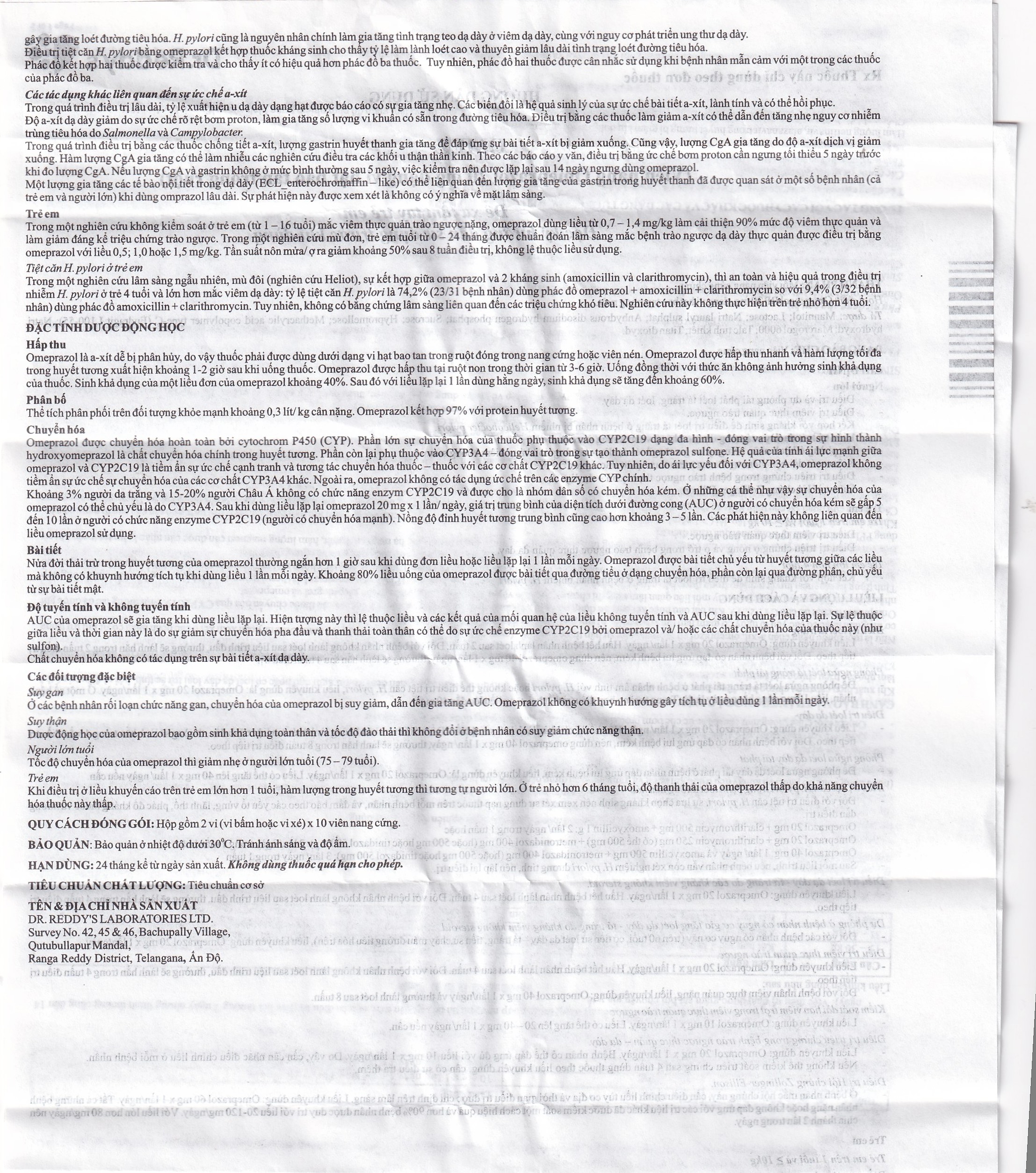 Viên nang cứng Omez 20mg Dr.Reddy's điều trị và dự phòng tái phát loét tá tràng (2 vỉ x 10 viên)