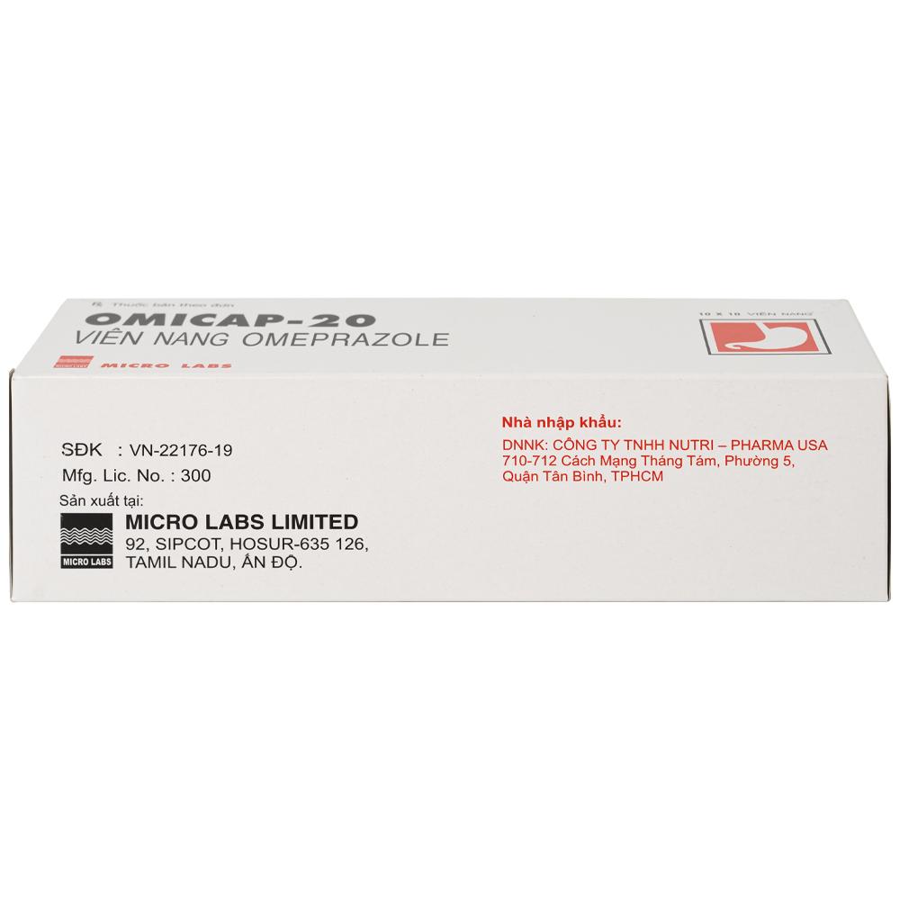 Thuốc Omicap-20 Micro điều trị loét tá tràng và dạ dày, hội chứng Zollinger – Ellison, trào ngược thực quản (10 vỉ x 10 viên)