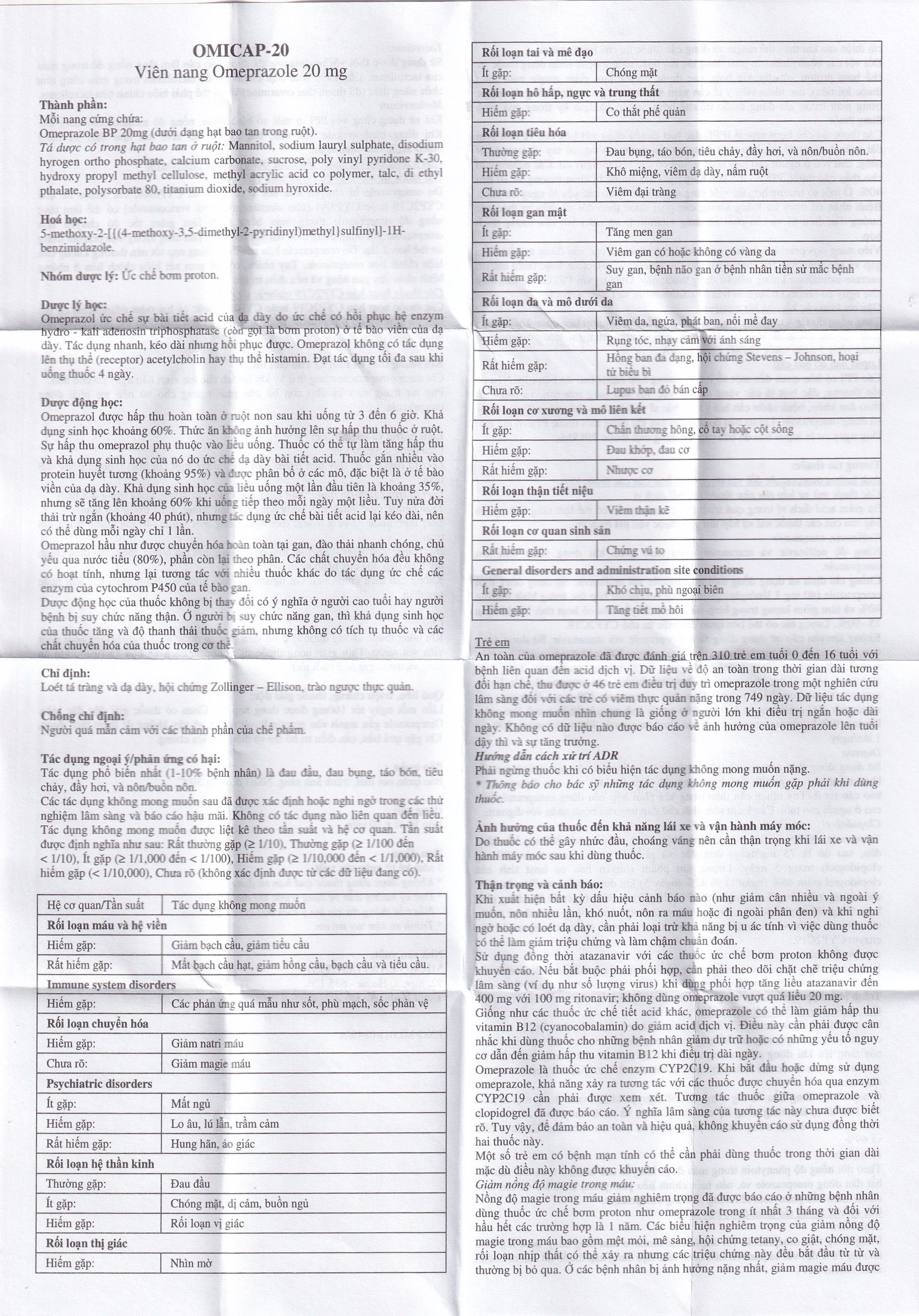 Thuốc Omicap-20 Micro điều trị loét tá tràng và dạ dày, hội chứng Zollinger – Ellison, trào ngược thực quản (10 vỉ x 10 viên)