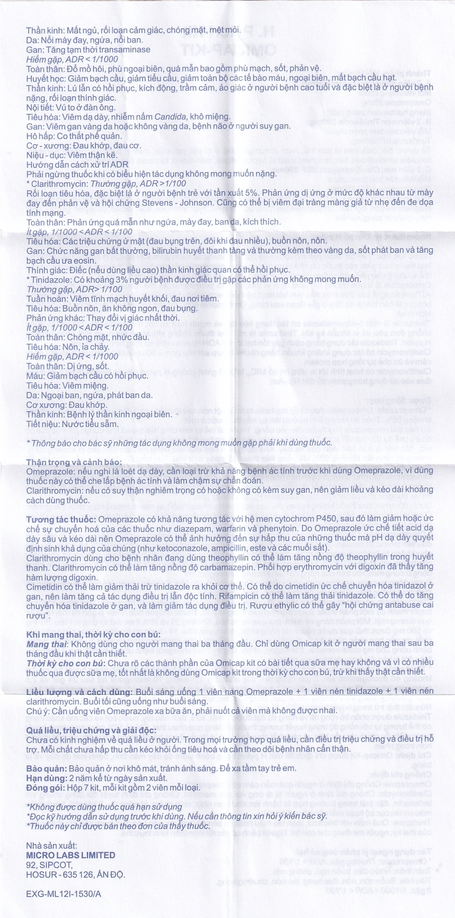 Thuốc Omicap-Kit Micro điều trị viêm dạ dày mãn tính, loét dạ dày - tá tràng (7 kít) 