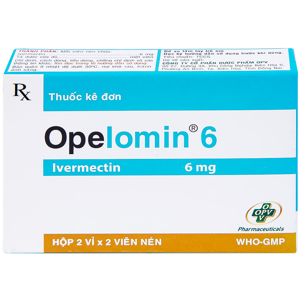 Viên nén Opelomin 6 OPV điều trị giun chỉ, giun lươn (2 vỉ x 2 viên)