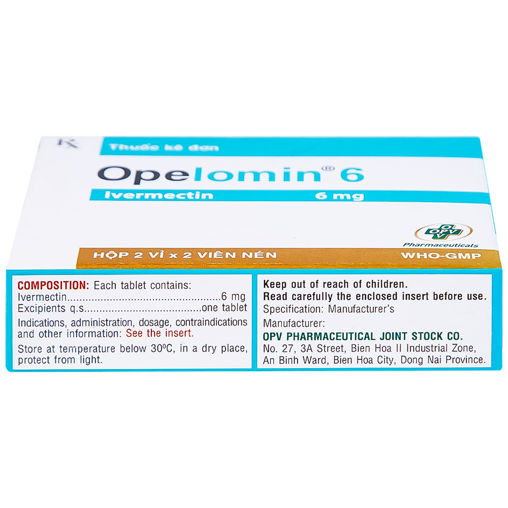 Viên nén Opelomin 6 OPV điều trị giun chỉ, giun lươn (2 vỉ x 2 viên)