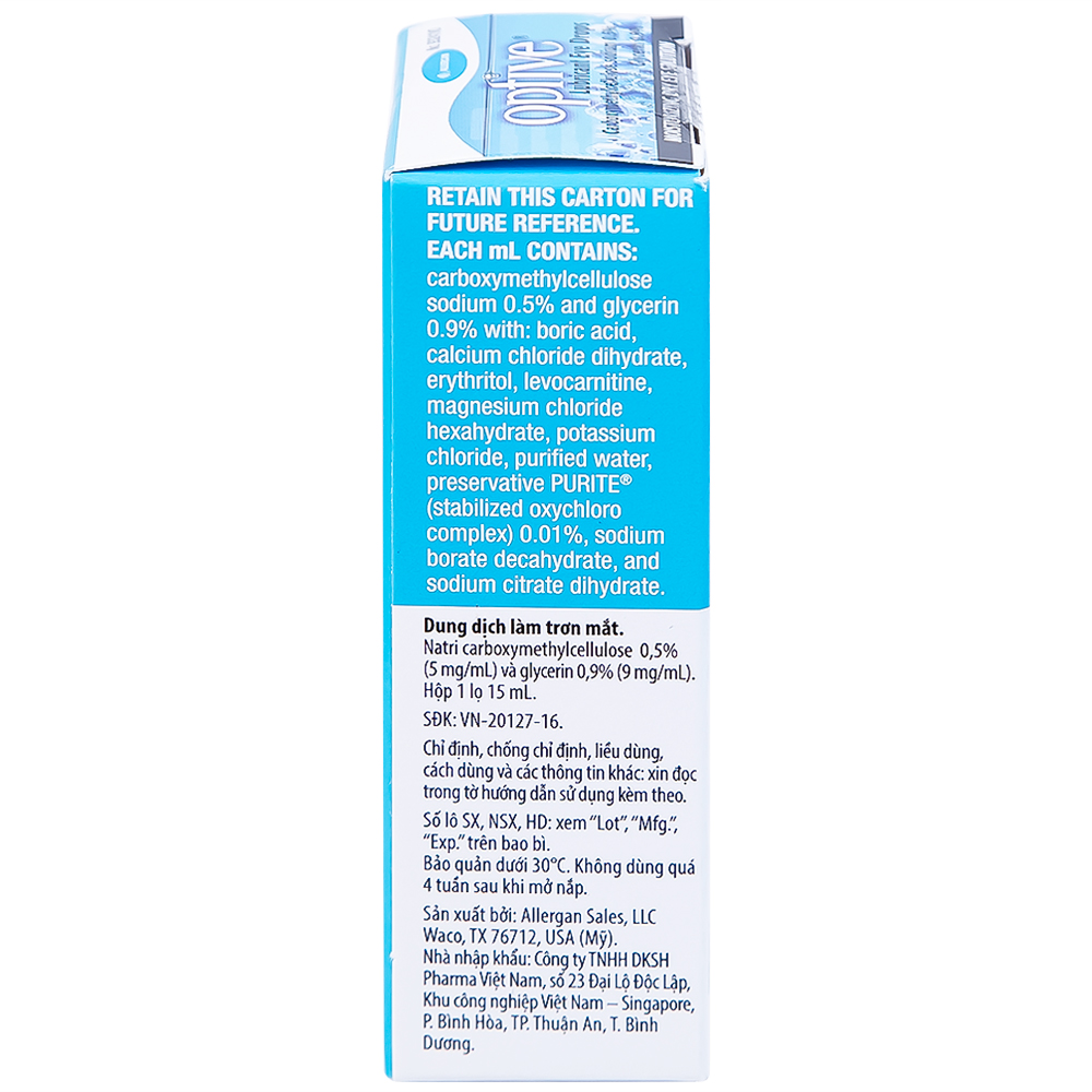 Thuốc nhỏ mắt Optive Allergan giảm nóng, kích ứng và khó chịu do khô mắt (15ml)