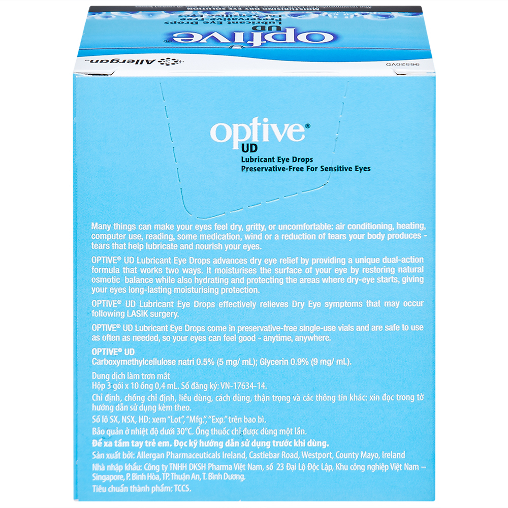 Thuốc nhỏ mắt Optive UD Allergan làm trơn mắt, giảm triệu chứng khô mắt (30 ống x 0.4ml)