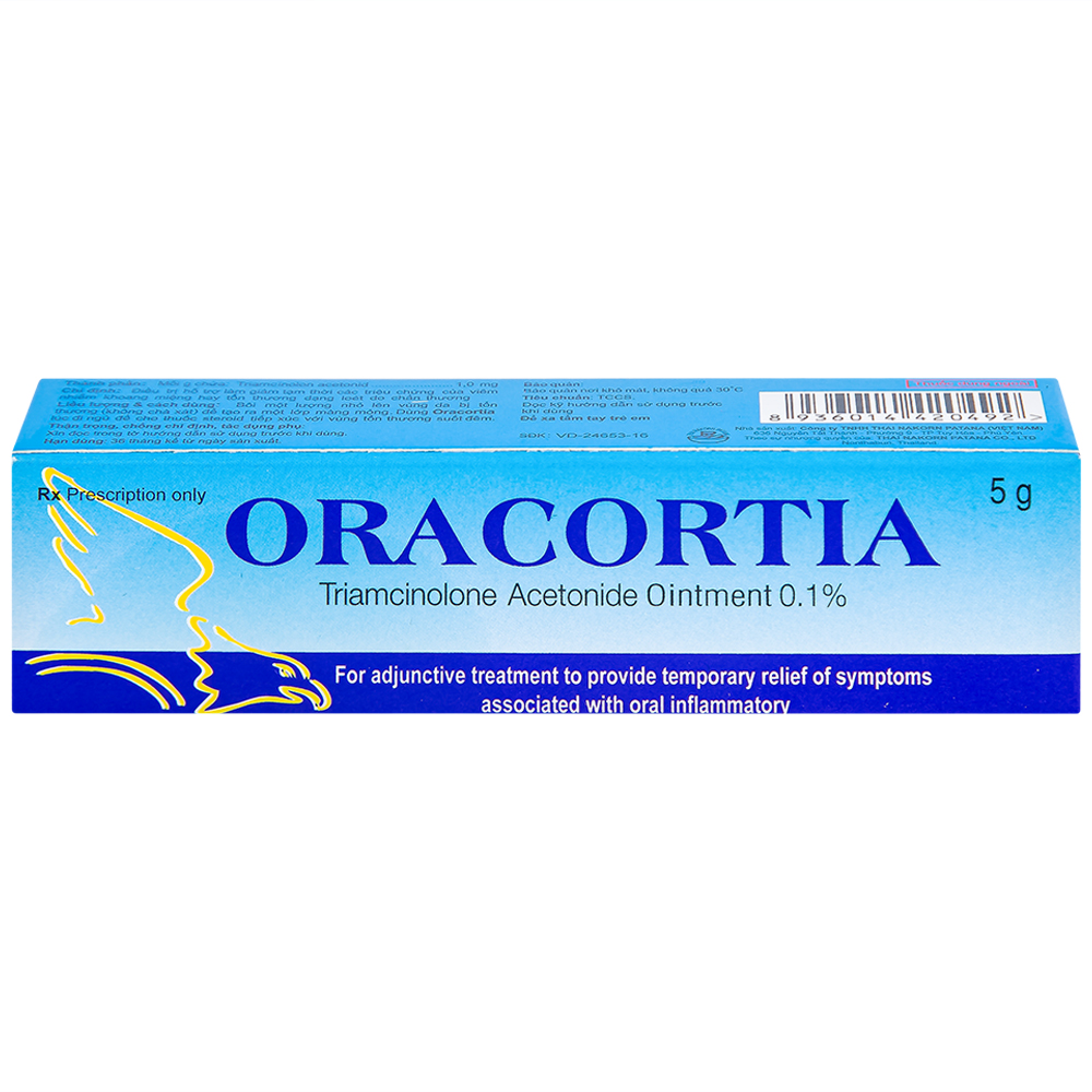 Thuốc mỡ Oracortia 0,1% Thai Nakorn Patana giảm triệu chứng viêm nhiễm khoang miệng, loét do chấn thương (5g)