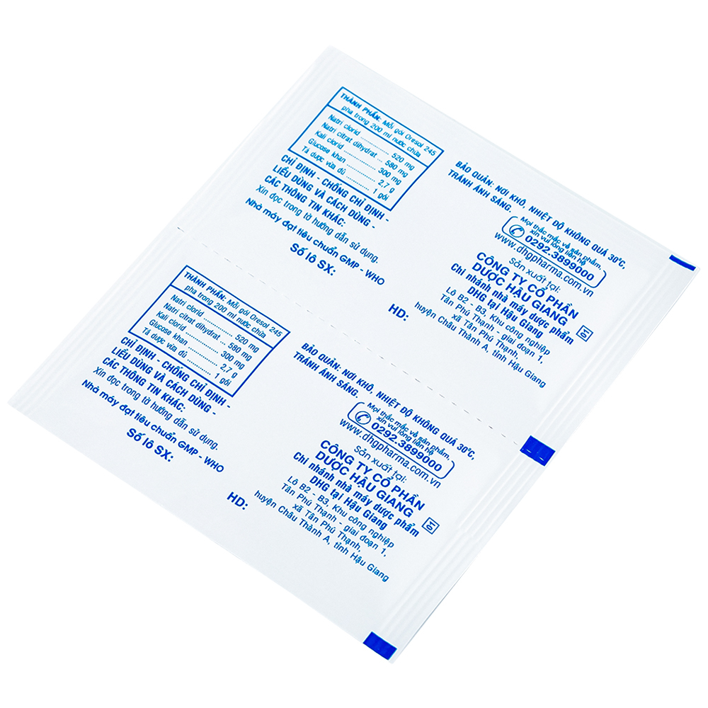Bột pha uống Oresol 245 DHG Pharma bù nước, bổ sung chất điện giải, điều trị mất nước do tiêu chảy (20 gói x 4.1g)