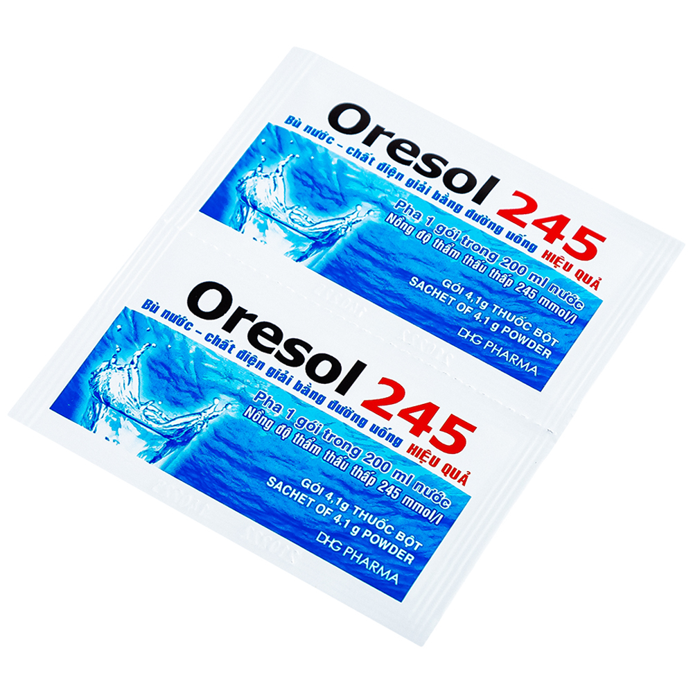 Bột pha uống Oresol 245 DHG Pharma bù nước, bổ sung chất điện giải, điều trị mất nước do tiêu chảy (20 gói x 4.1g)