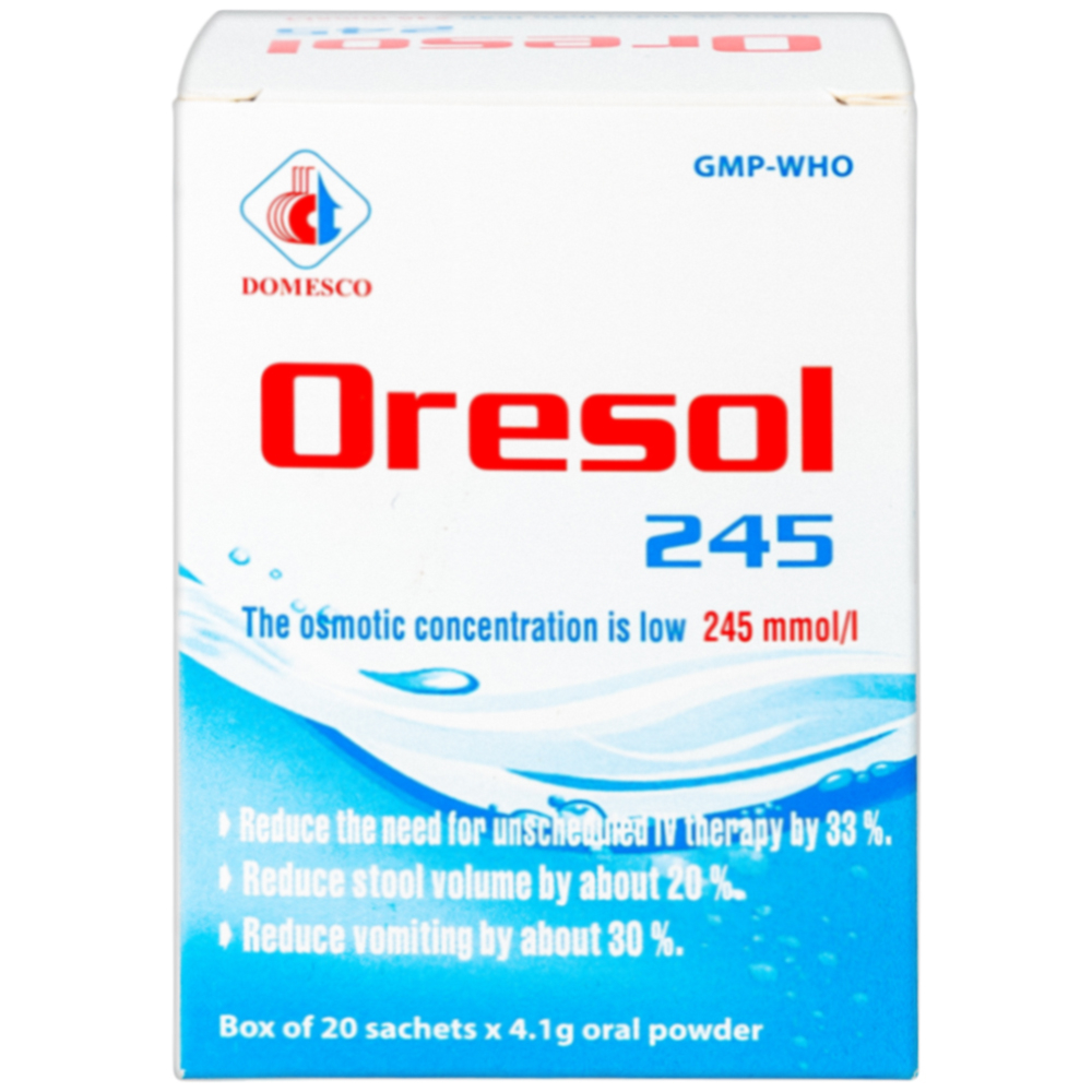 Bột pha uống Oresol 245 Domesco phòng và điều trị mất điện giải và nước trong tiêu chảy (20 gói)