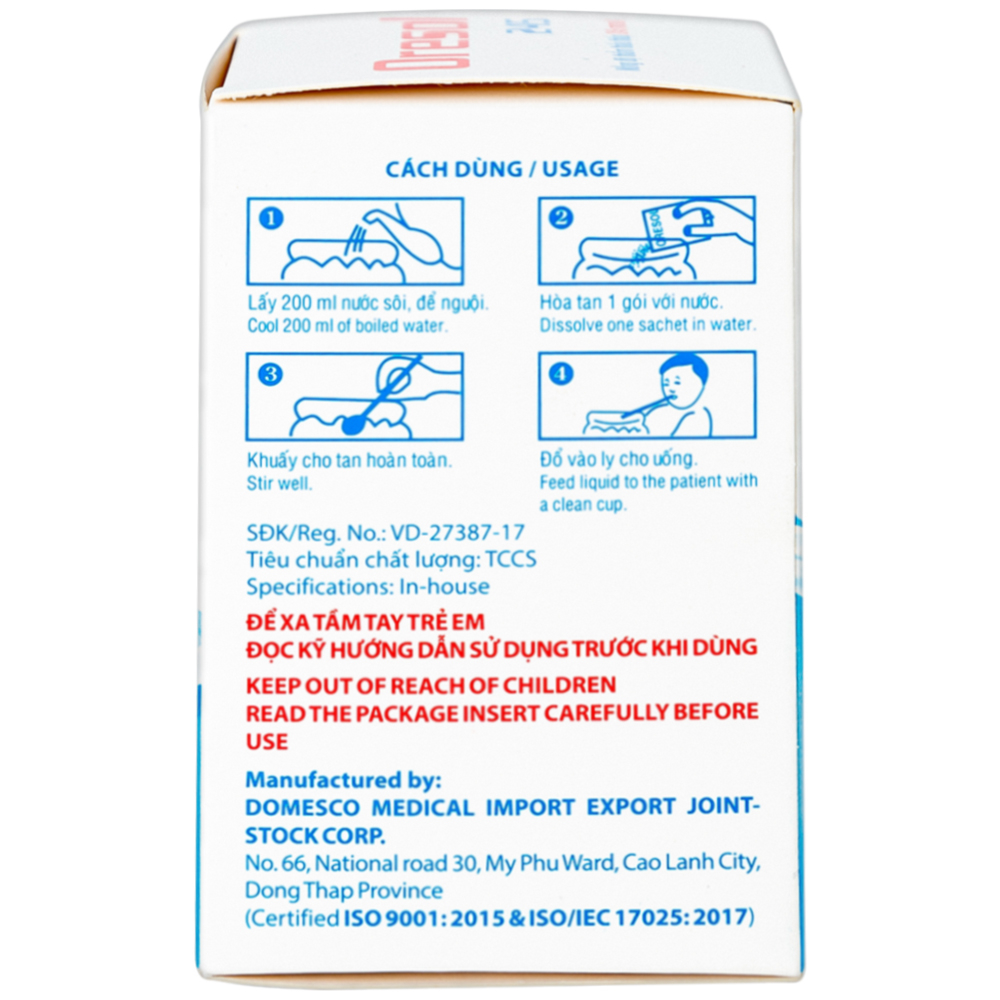 Bột pha uống Oresol 245 Domesco phòng và điều trị mất điện giải và nước trong tiêu chảy (20 gói)