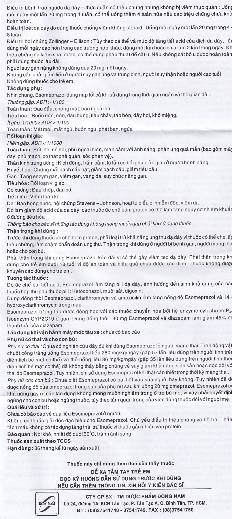 Viên nang Orieso 20mg Đông Nam điều trị loét dạ dày - tá tràng (3 vỉ x 10 viên)
