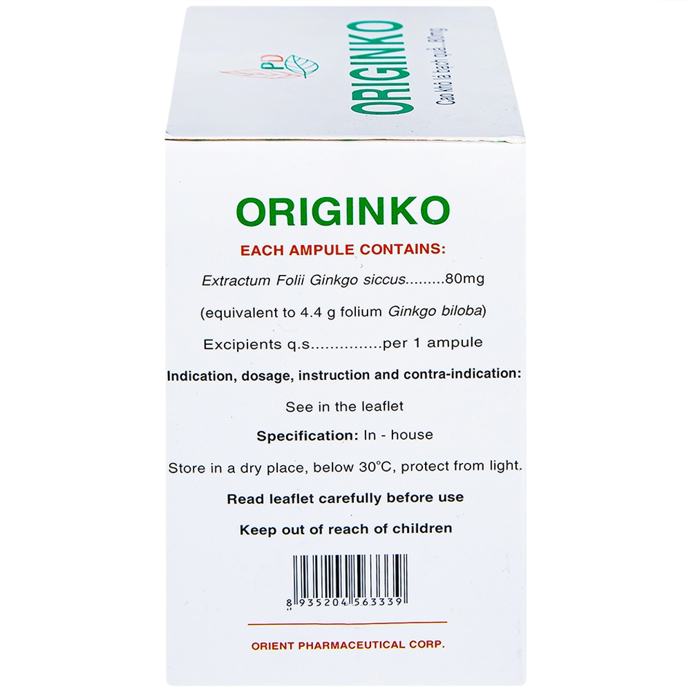 Dung dịch uống Originko 80mg Phương Đông phòng và điều trị suy giảm trí nhớ (20 ống x 10ml)