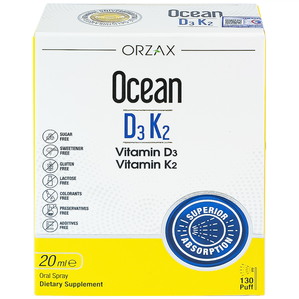 Siro giúp tăng cường hấp thu canxi Ocean D3K2 Orzax (20ml)