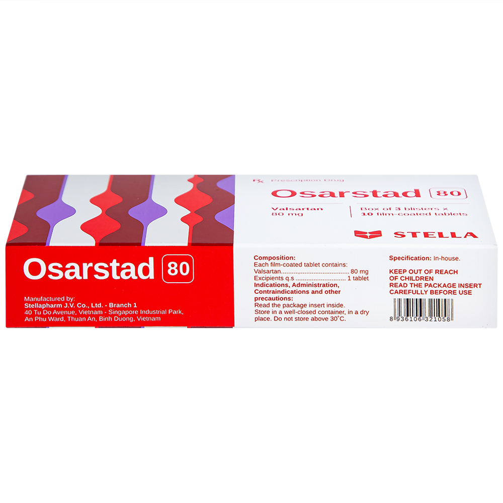 Viên nén Osarstad 80 Stella điều trị tăng huyết áp (3 vỉ x 10 viên)