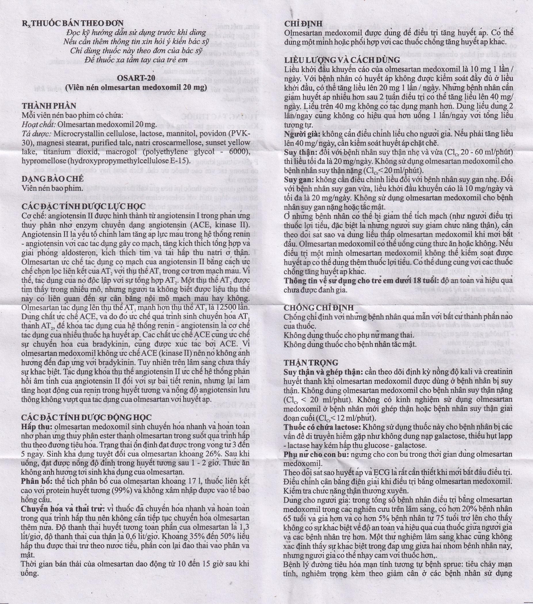 Viên nén Osart-20 Theon Pharma điều trị tăng huyết áp, xơ vữa động mạch (3 vỉ x 10 viên)