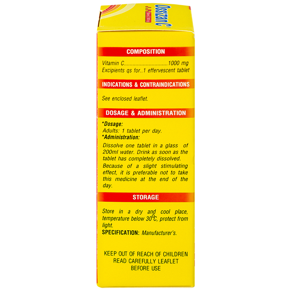 Viên sủi Ossizan C 1000mg Trường Thọ điều trị thiếu hụt vitamin C (10 viên)