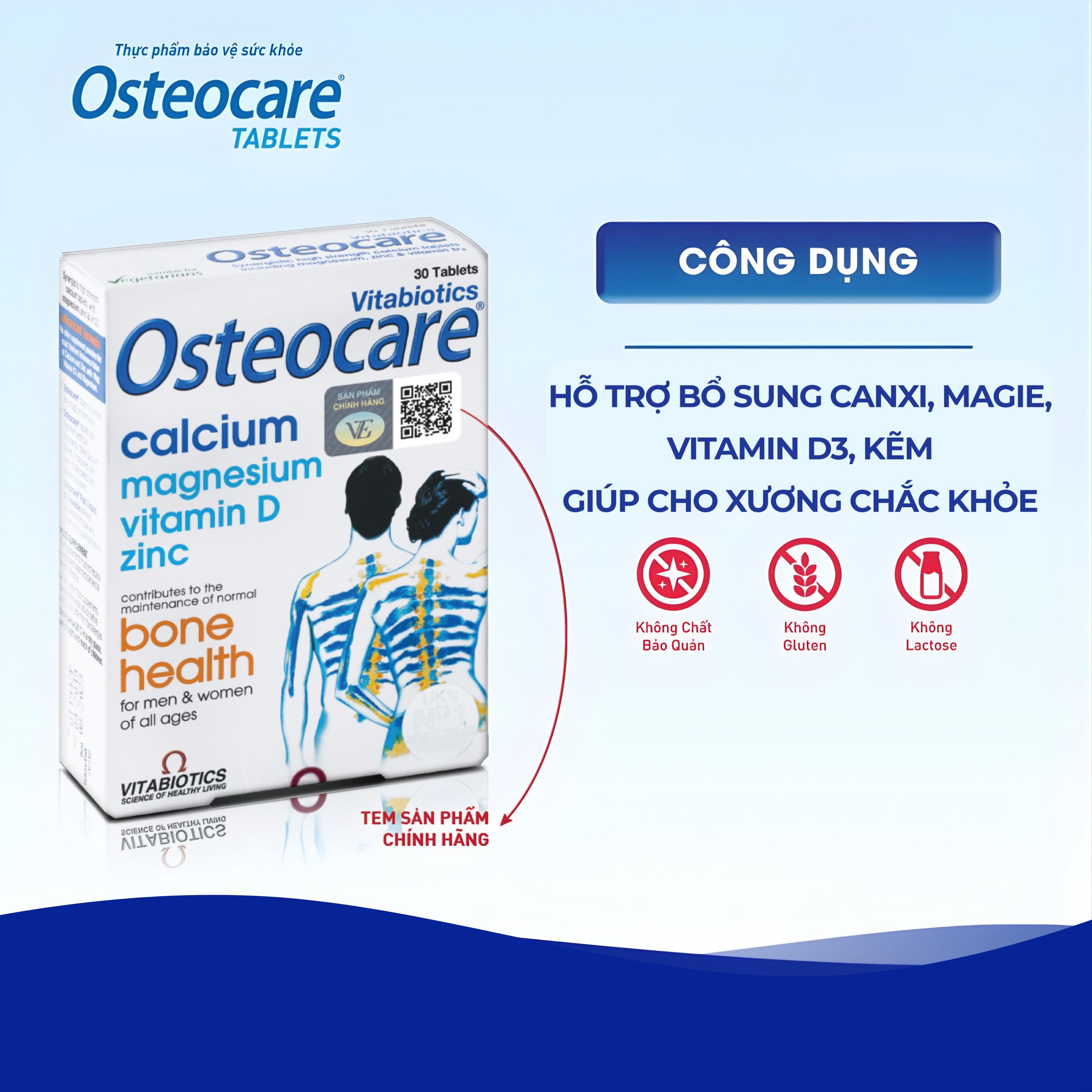 Viên bổ sung canxi khoáng chất chắc xương khoẻ khớp Vitabiotics Osteocare (2 vỉ x 15 viên)