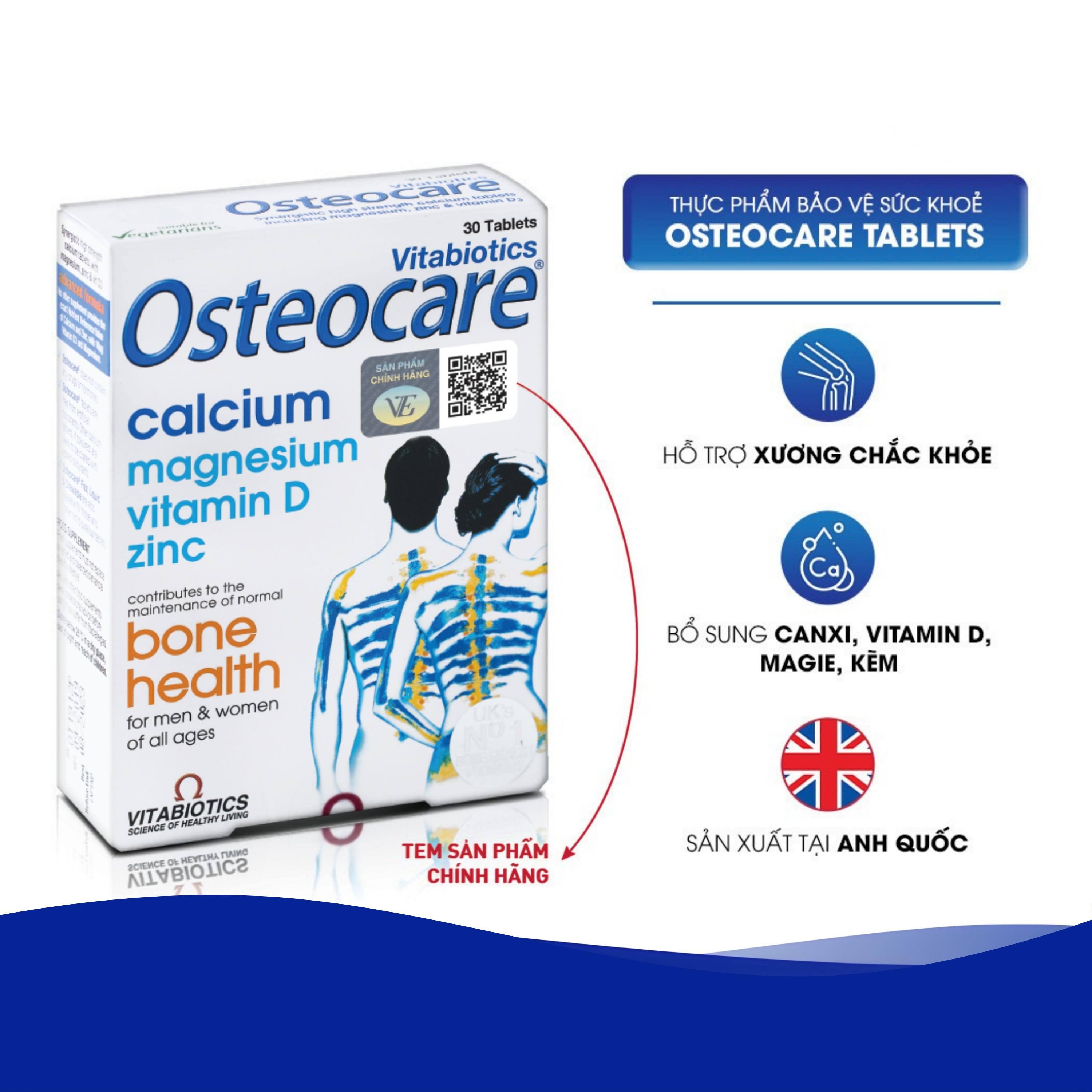 Viên bổ sung canxi khoáng chất chắc xương khoẻ khớp Vitabiotics Osteocare (2 vỉ x 15 viên)