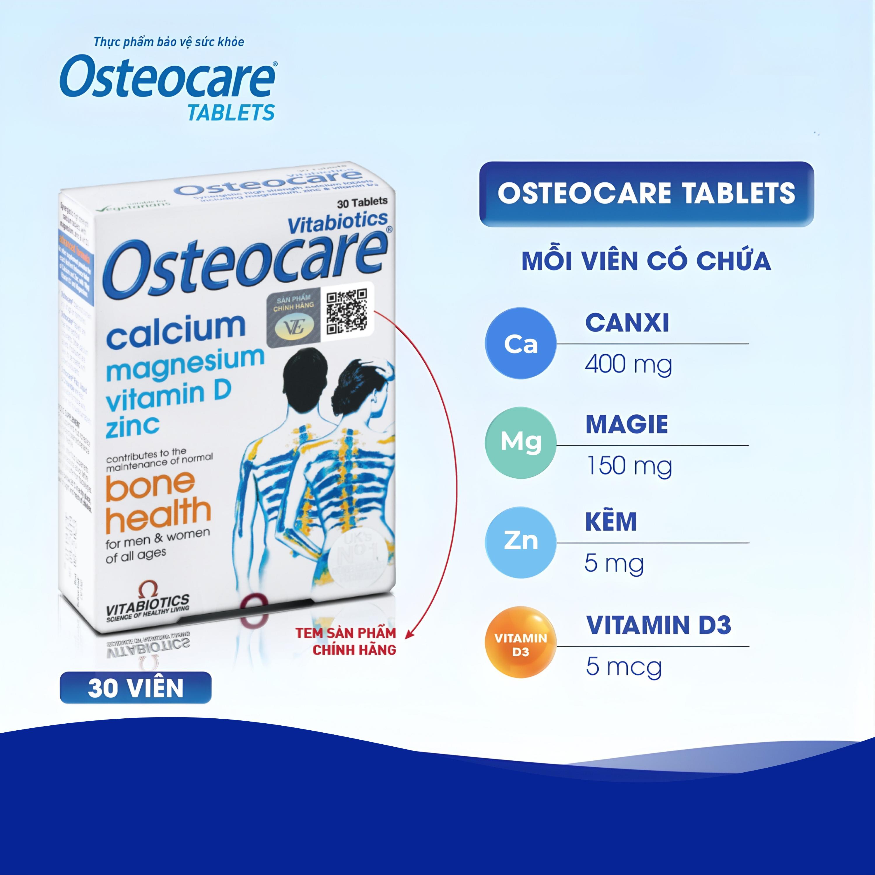 Viên bổ sung canxi khoáng chất chắc xương khoẻ khớp Vitabiotics Osteocare (2 vỉ x 15 viên)