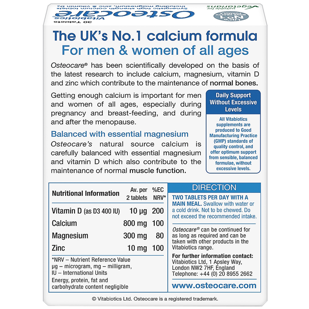 Viên bổ sung canxi khoáng chất chắc xương khoẻ khớp Vitabiotics Osteocare (2 vỉ x 15 viên)
