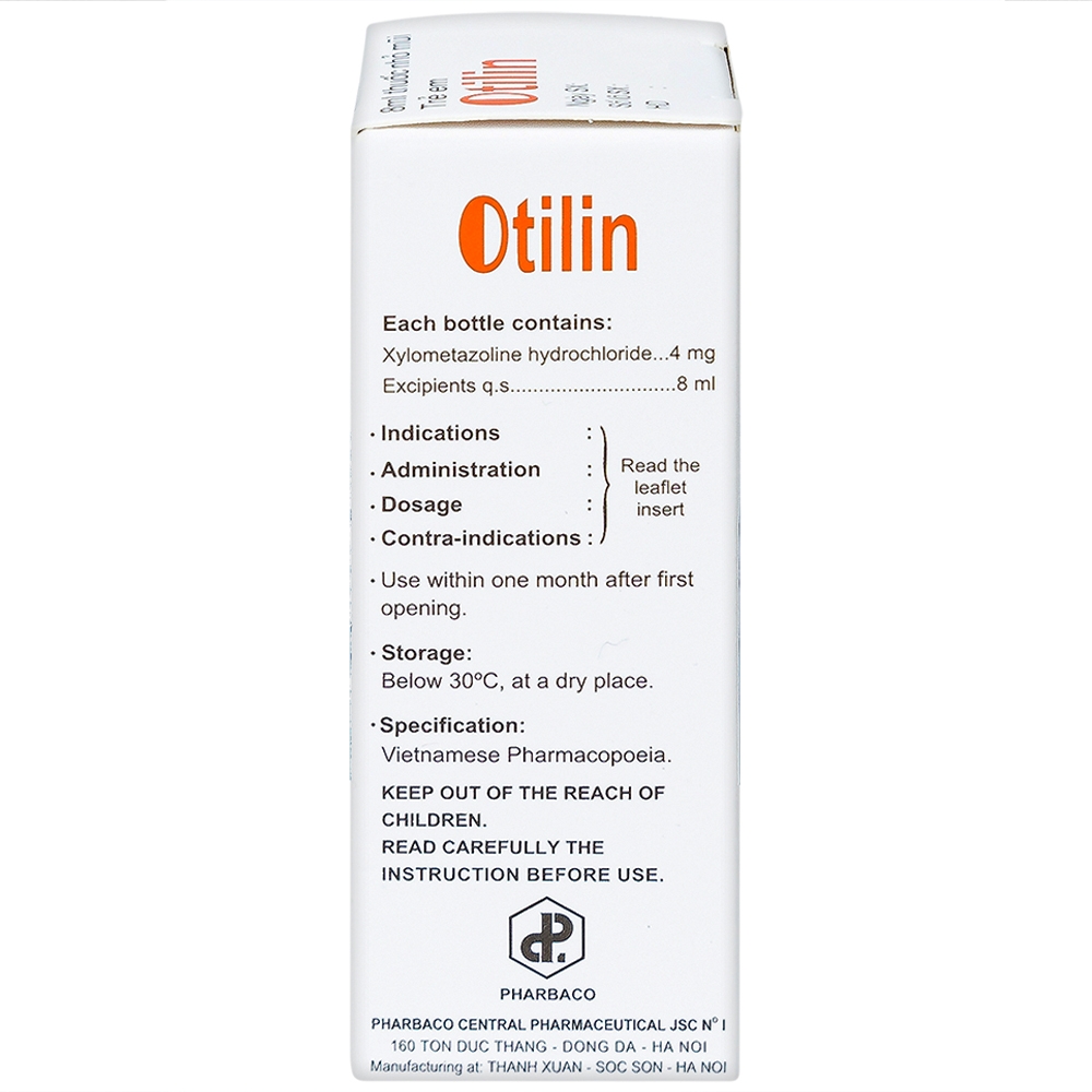 Thuốc nhỏ mũi trẻ em Otilin 0.05% Pharbaco giảm ngạt mũi, sung huyết trong viêm mũi cấp (8ml)