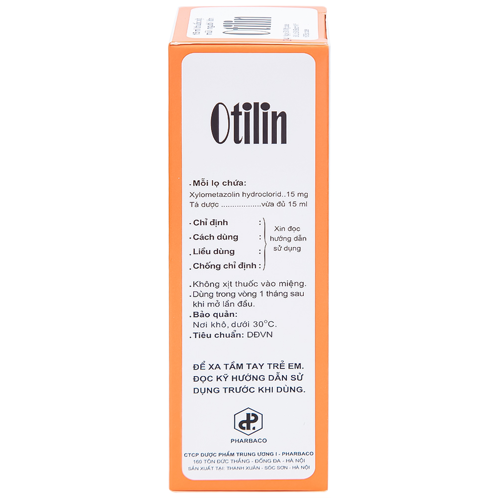Thuốc xịt mũi Otilin 0.1% Pharbaco giảm ngạt mũi, sung huyết trong viêm mũi (15ml)