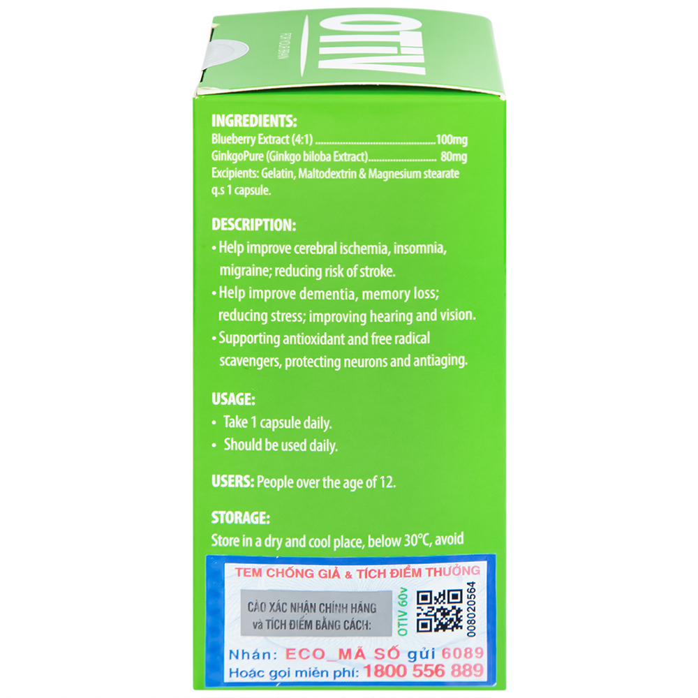 Viên uống giúp tăng cường dưỡng chất cho não Ecogreen OTiV (60 viên)