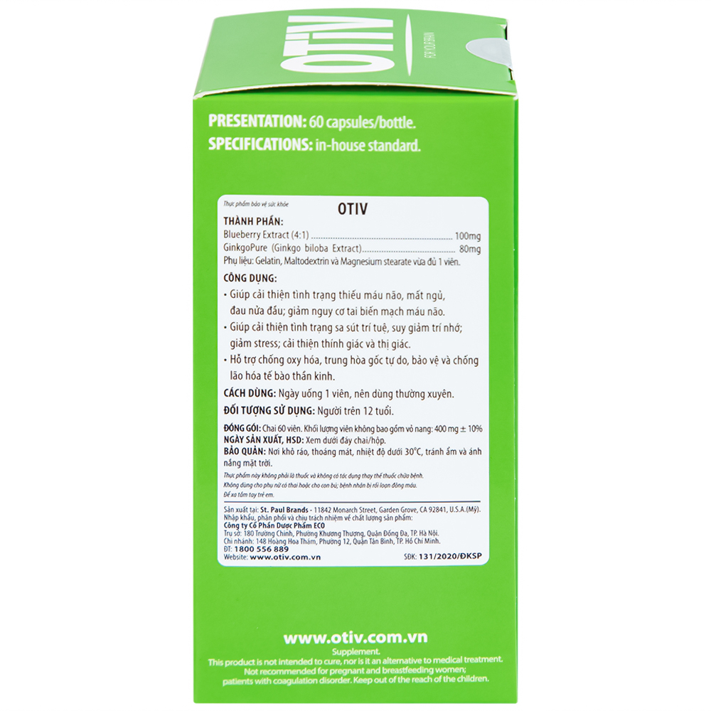 Viên uống giúp tăng cường dưỡng chất cho não Ecogreen OTiV (60 viên)