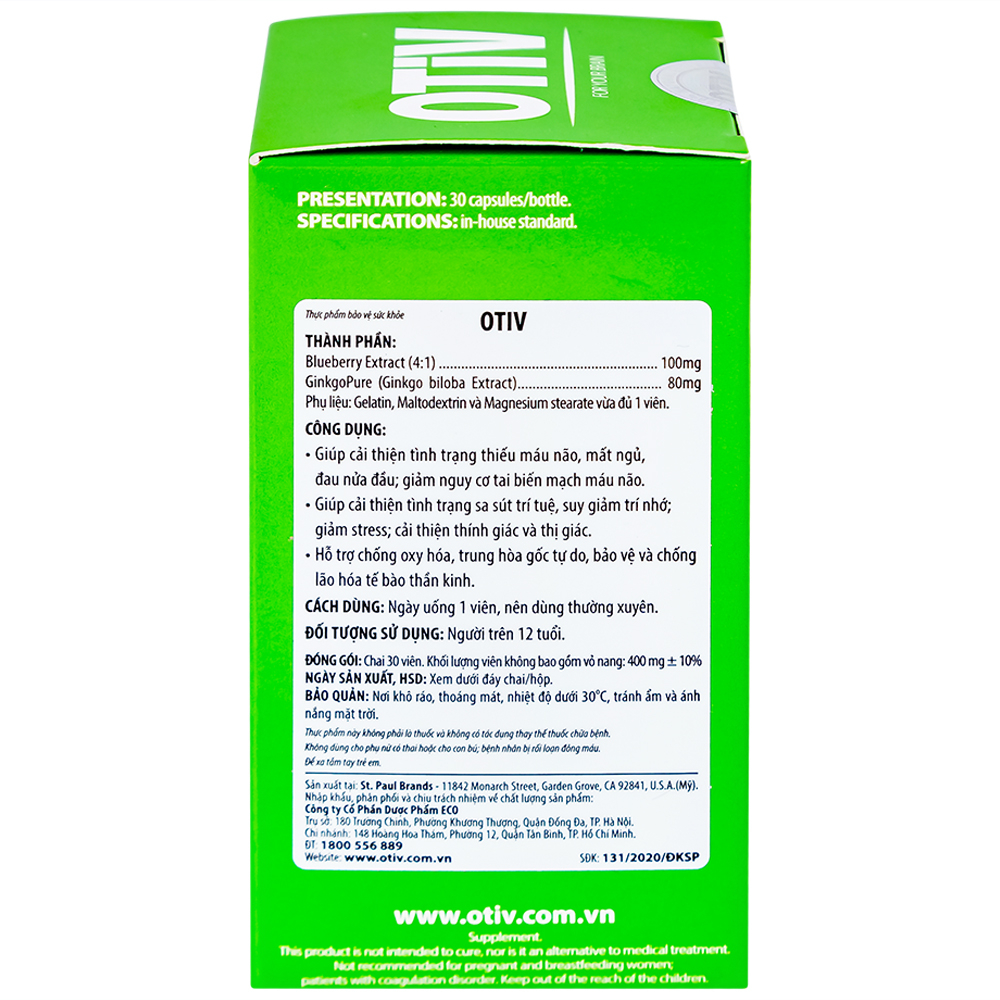 Viên uống giúp tăng cường dưỡng chất cho não Ecogreen OTiV (30 viên)