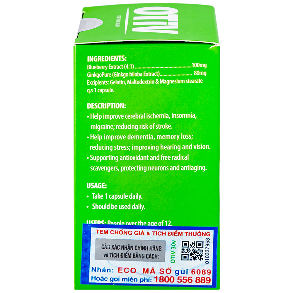 Viên uống giúp tăng cường dưỡng chất cho não Ecogreen OTiV (30 viên)