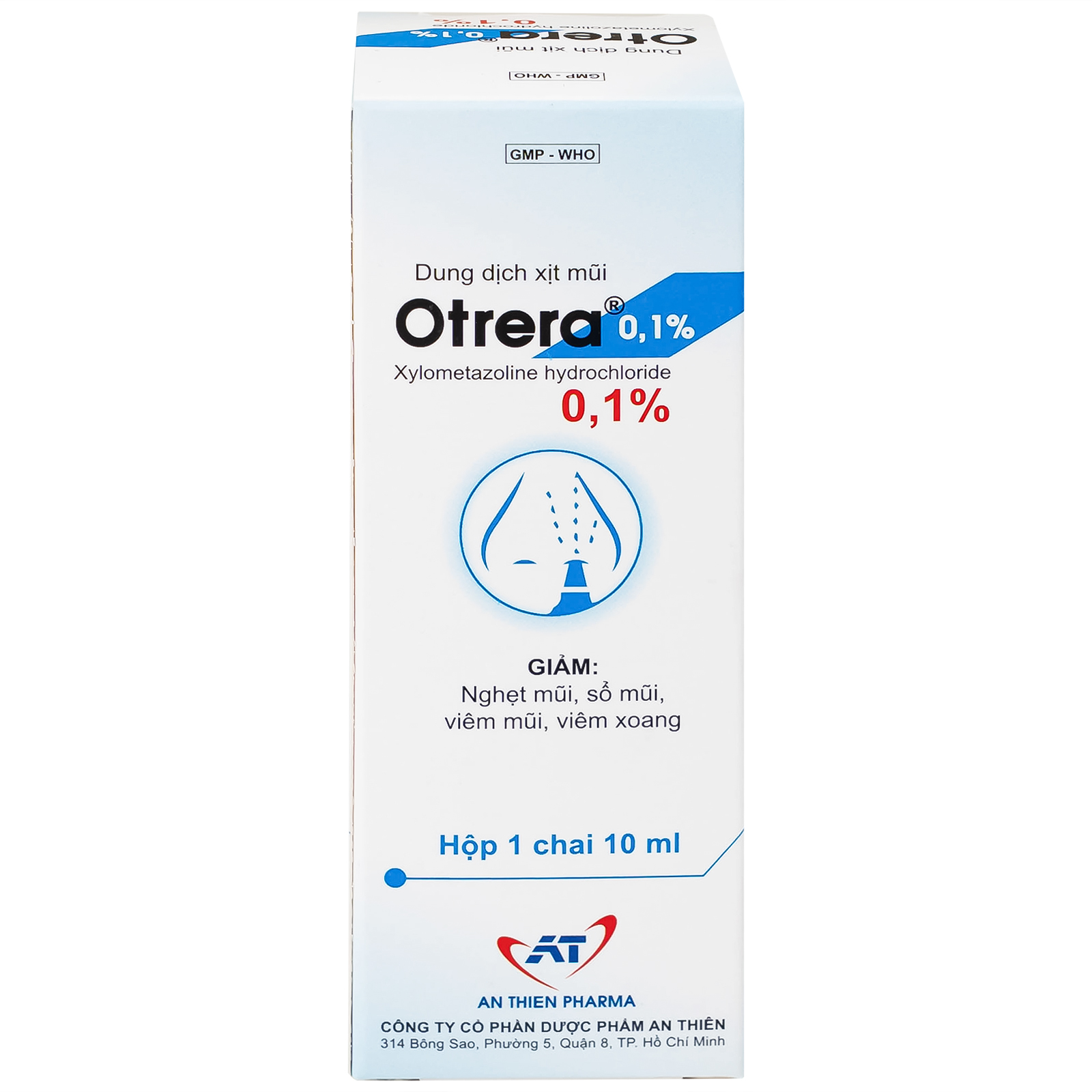 Dung dịch xịt mũi Otrera 0,1% An Thiên giảm nghẹt mũi và sung huyết mũi (10ml)