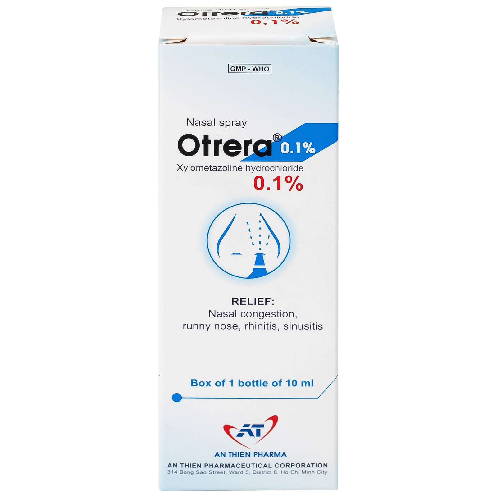 Dung dịch xịt mũi Otrera 0,1% An Thiên giảm nghẹt mũi và sung huyết mũi (10ml)