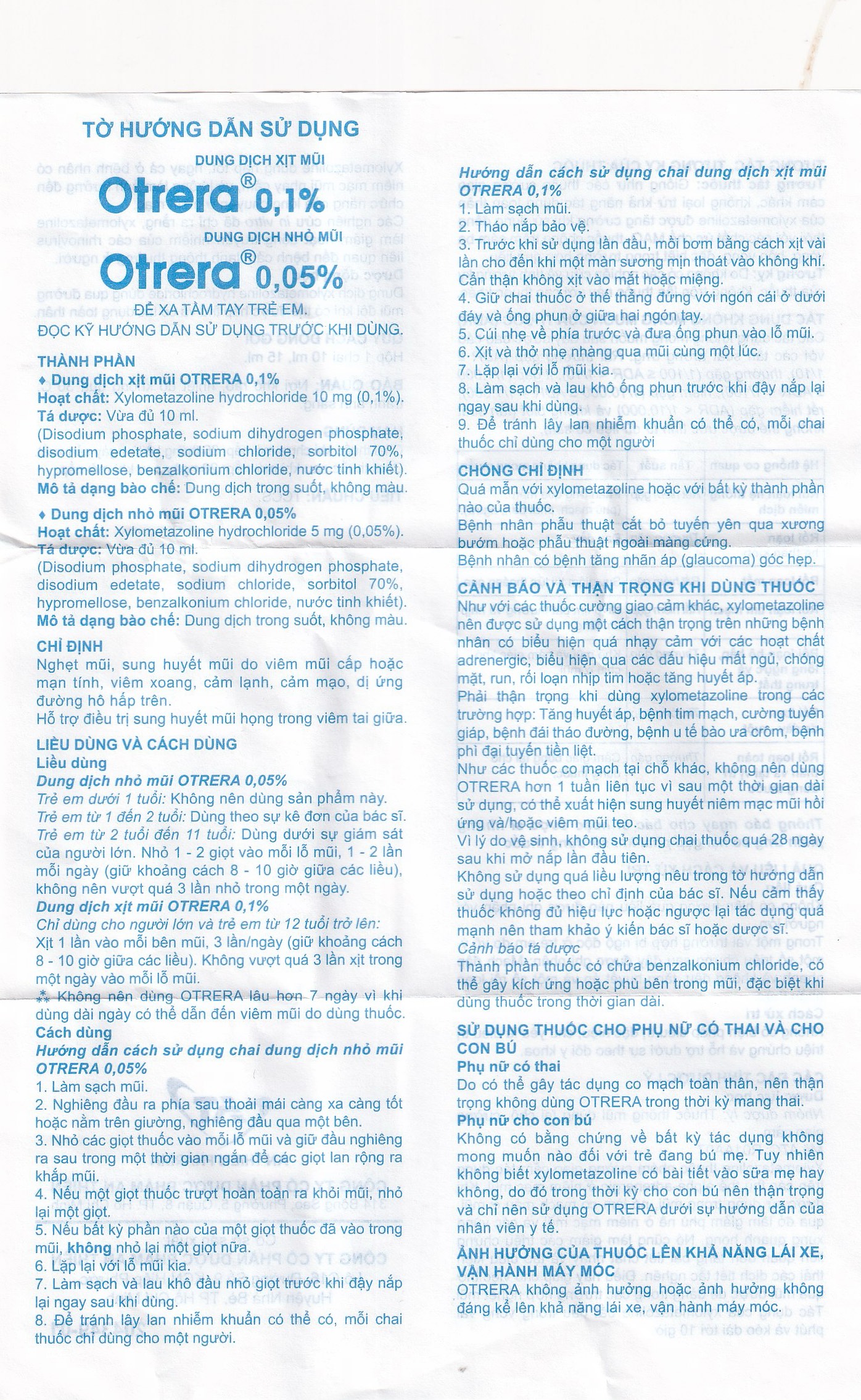 Dung dịch xịt mũi Otrera 0,1% An Thiên giảm nghẹt mũi và sung huyết mũi (10ml)