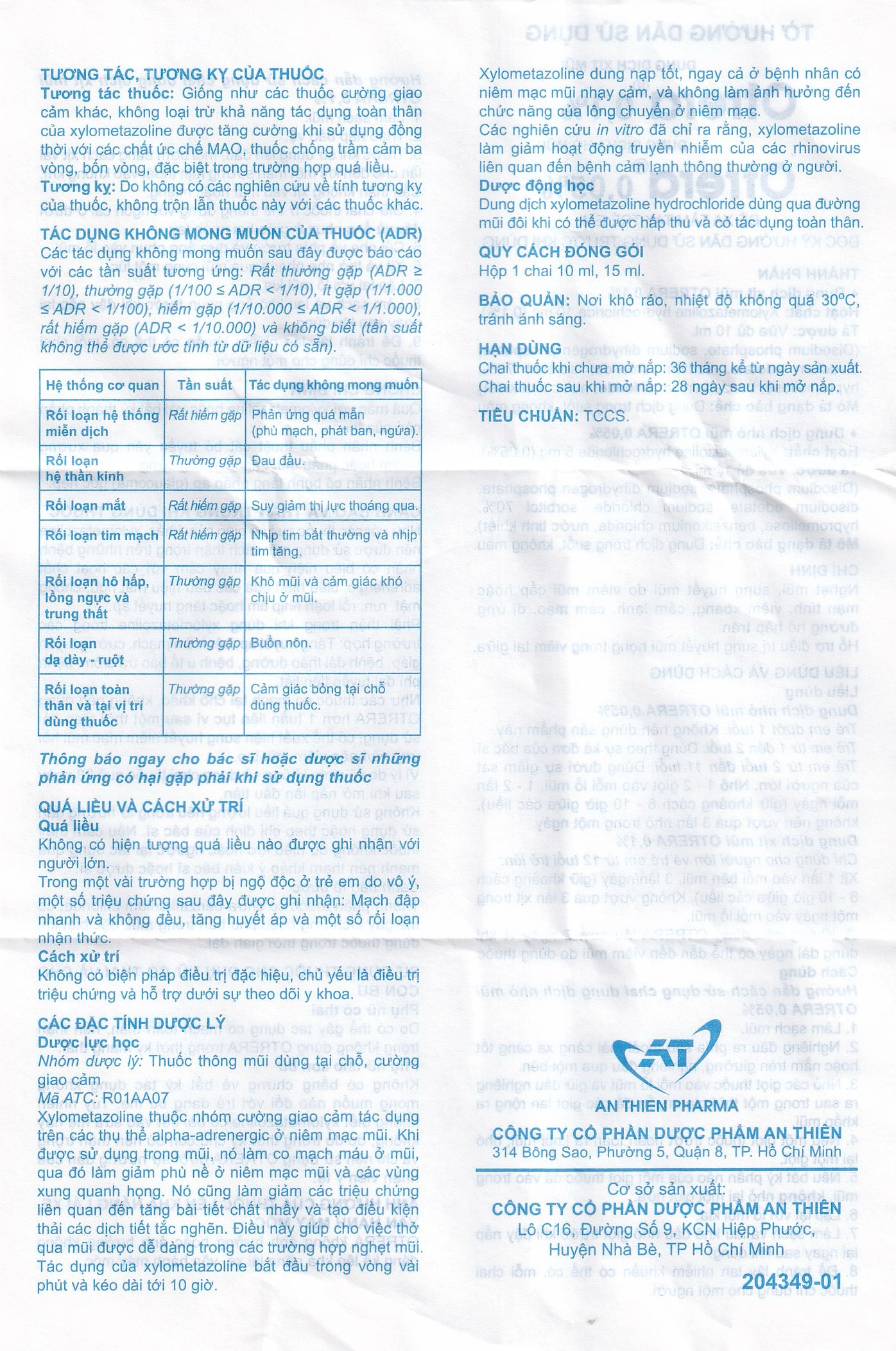 Dung dịch xịt mũi Otrera 0,1% An Thiên giảm nghẹt mũi và sung huyết mũi (10ml)