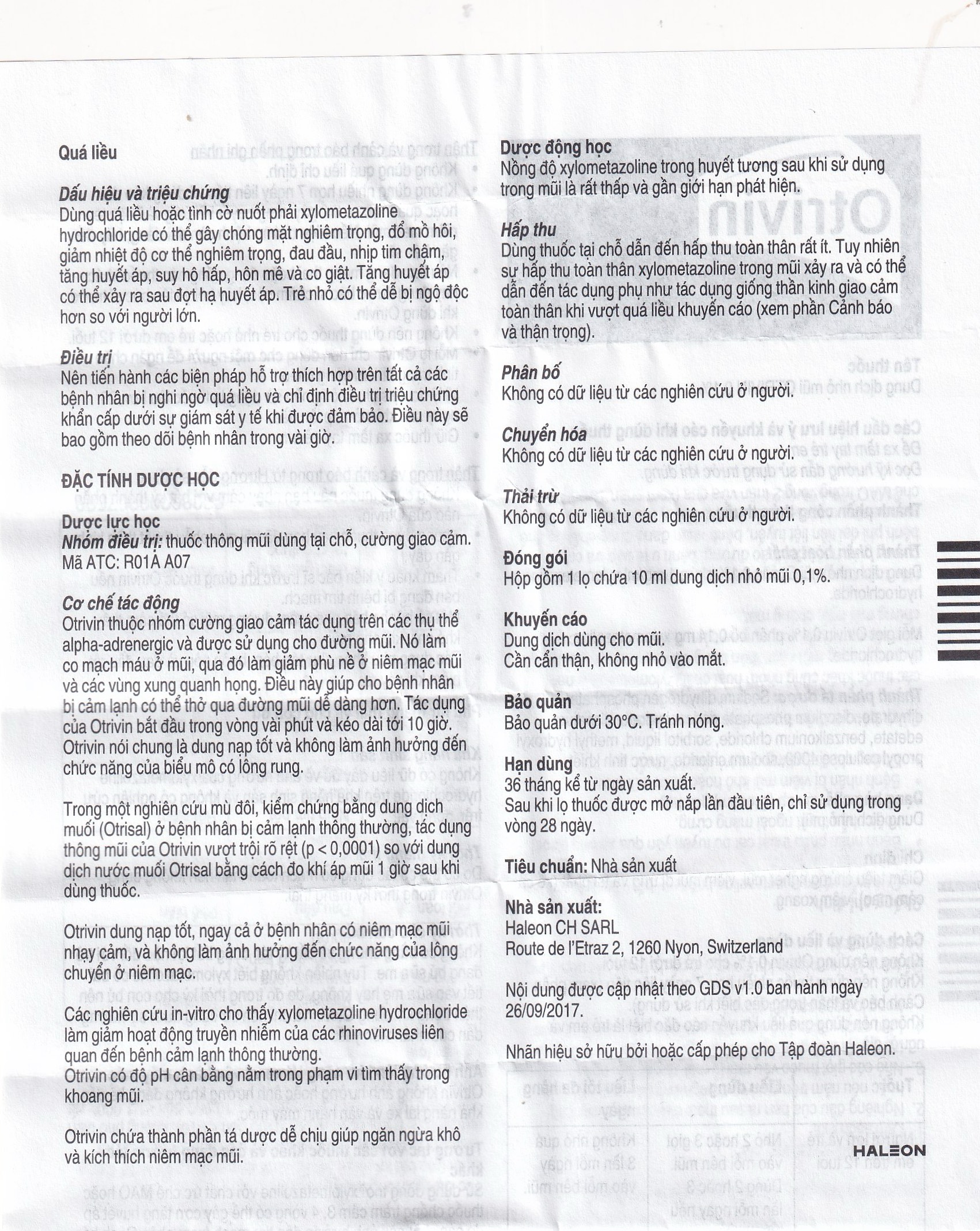 Thuốc nhỏ mũi Otrivin 0.1% GSK điều trị nghẹt mũi, sung huyết mũi họng (10ml)