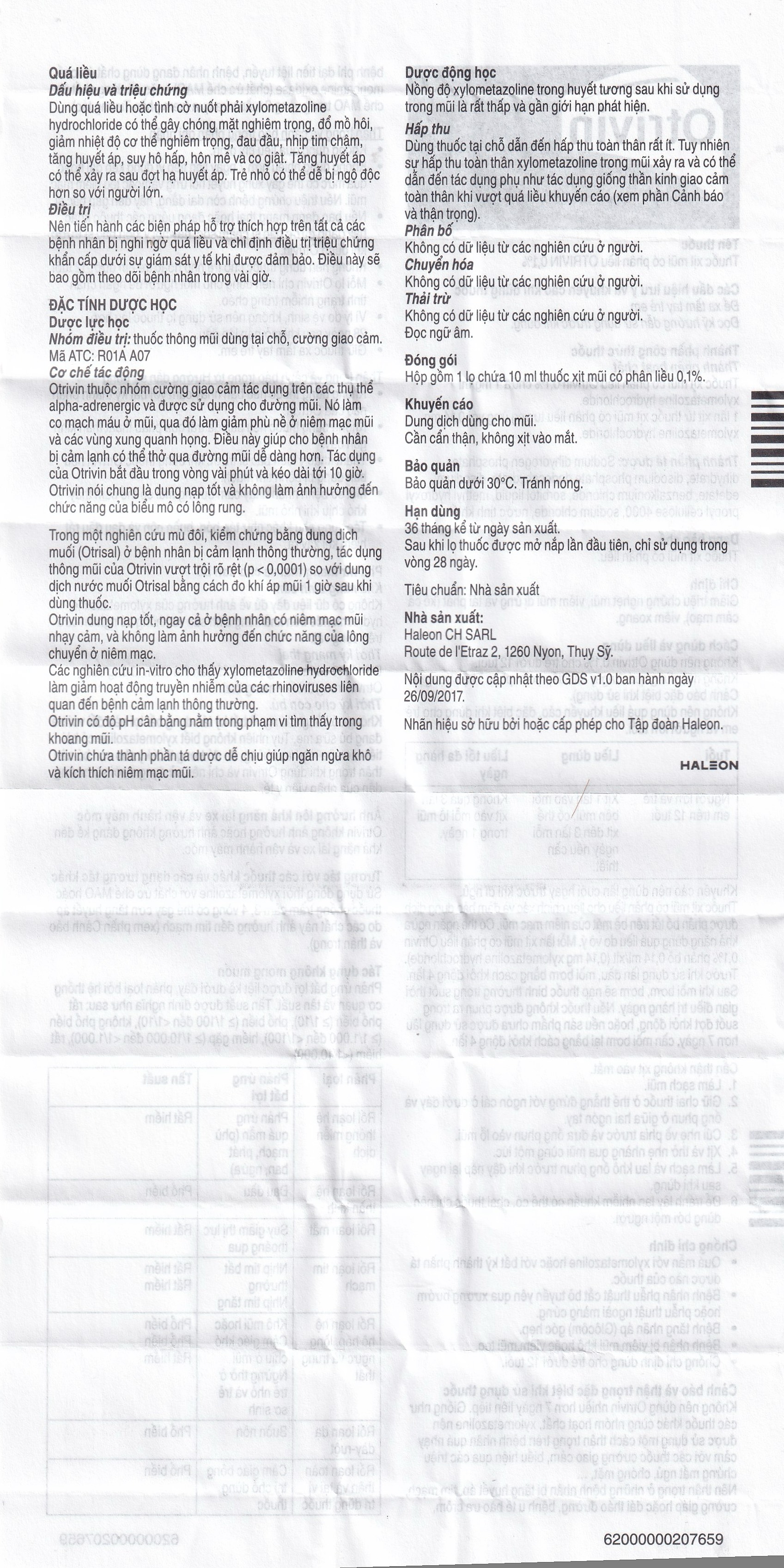 Thuốc xịt mũi Otrivin 0.1% GSK điều trị nghẹt mũi, sung huyết mũi (10ml) 