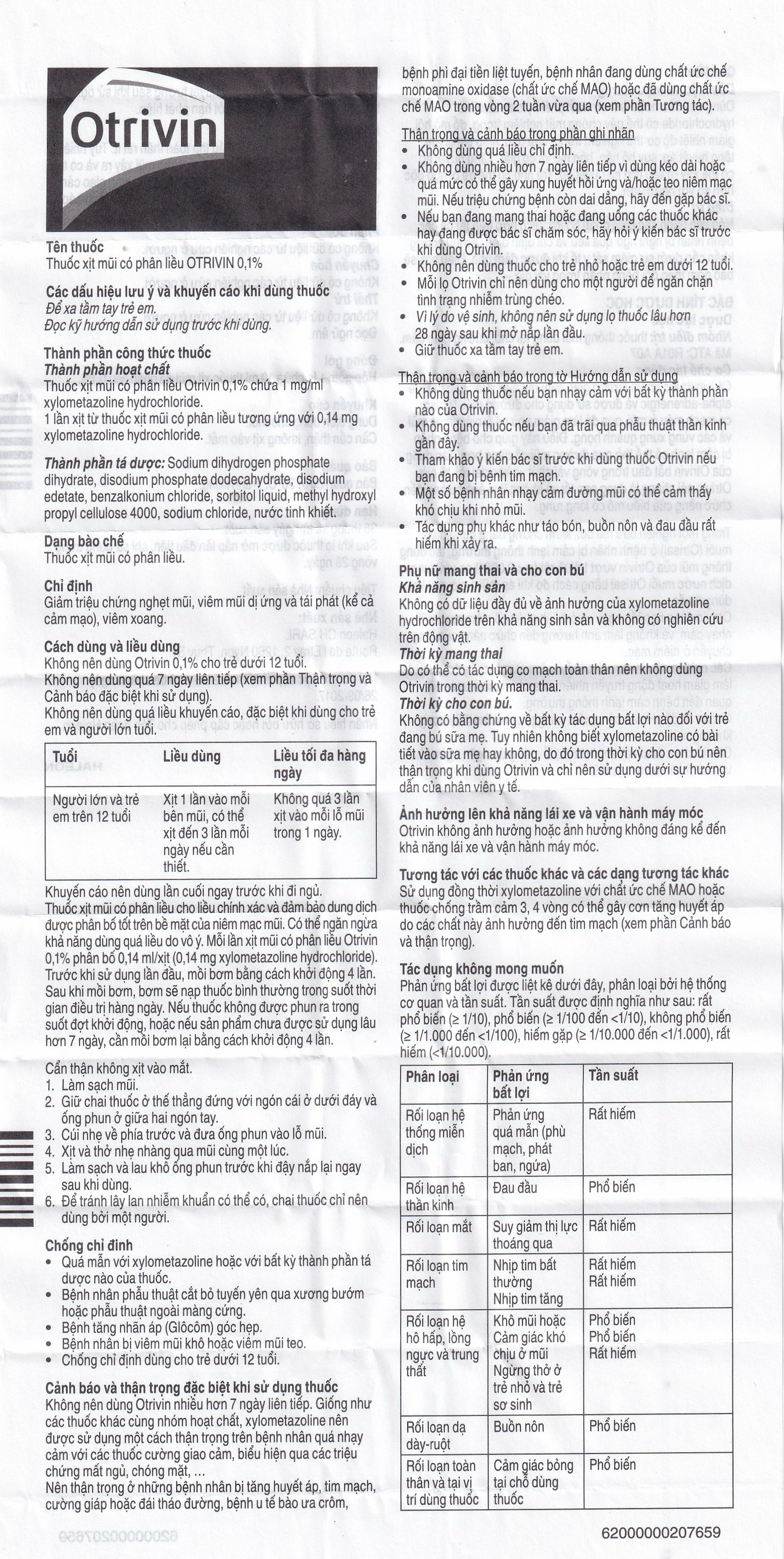 Thuốc xịt mũi Otrivin 0.1% GSK điều trị nghẹt mũi, sung huyết mũi (10ml) 