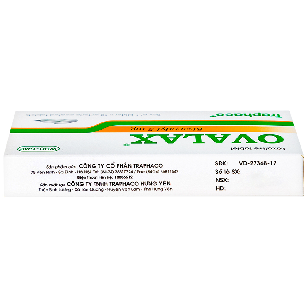 Viên nhuận tràng Ovalax 5mg Traphaco điều trị táo bón, làm sạch ruột (1 vỉ x 10 viên)
