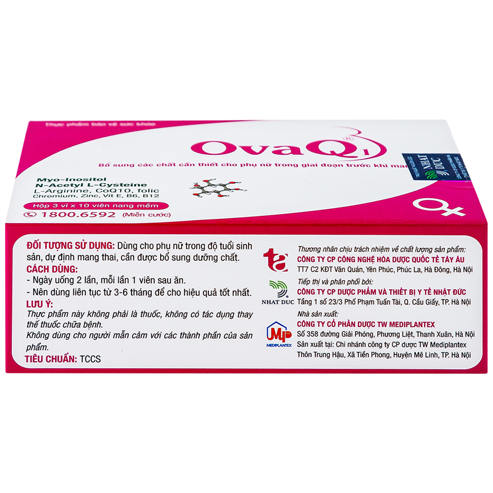 Viên bổ sung Myo Inositol Acid folic phụ nữ trước mang thai OvaQ1 (3 vỉ x 10 viên)