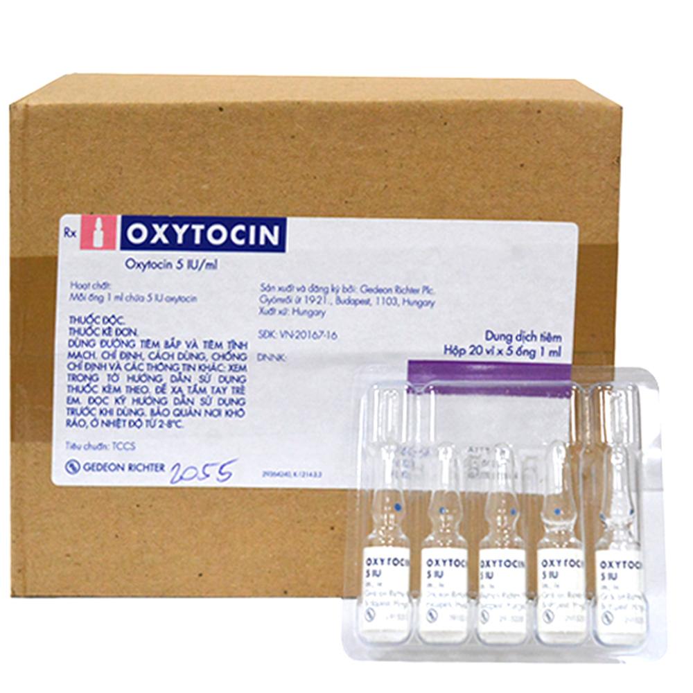Thuốc Oxytocin 5 IU/ml chỉ định trong giục sinh, điều trị hỗ trợ khi sảy thai không hoàn toàn (20 vỉ x 5 ống x 1ml)