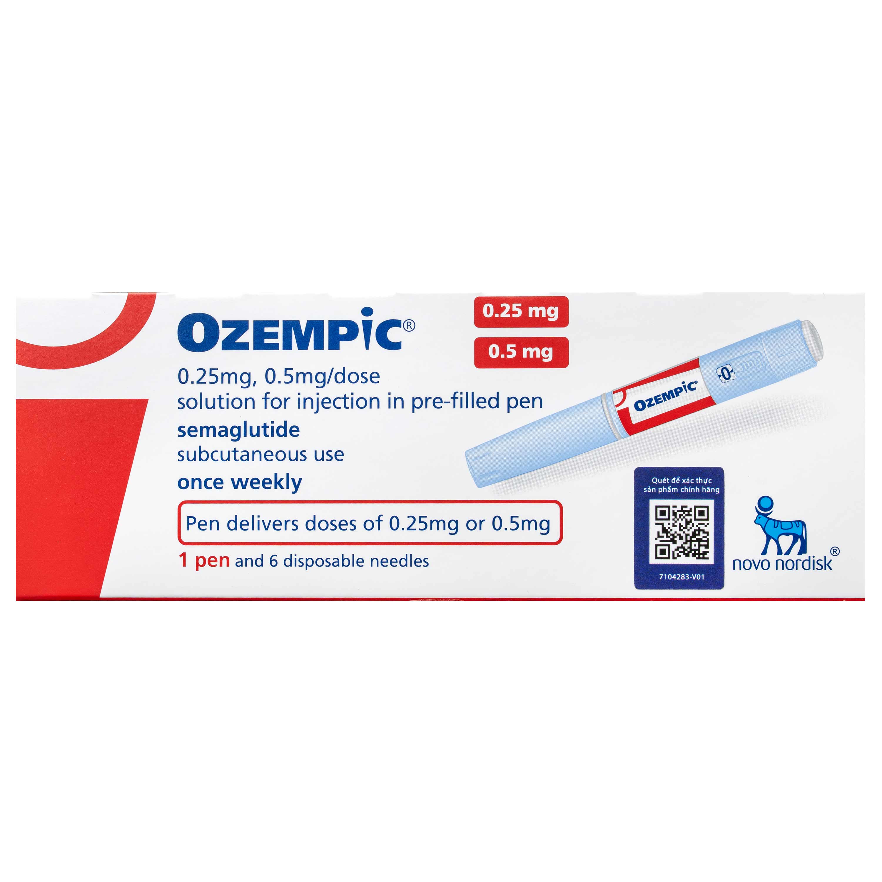Bút tiêm Ozempic 0.25mg-0.5mg Novo Nordisk điều trị đái tháo đường type 2 chưa được kiểm soát ở người trưởng thành (1.5ml)